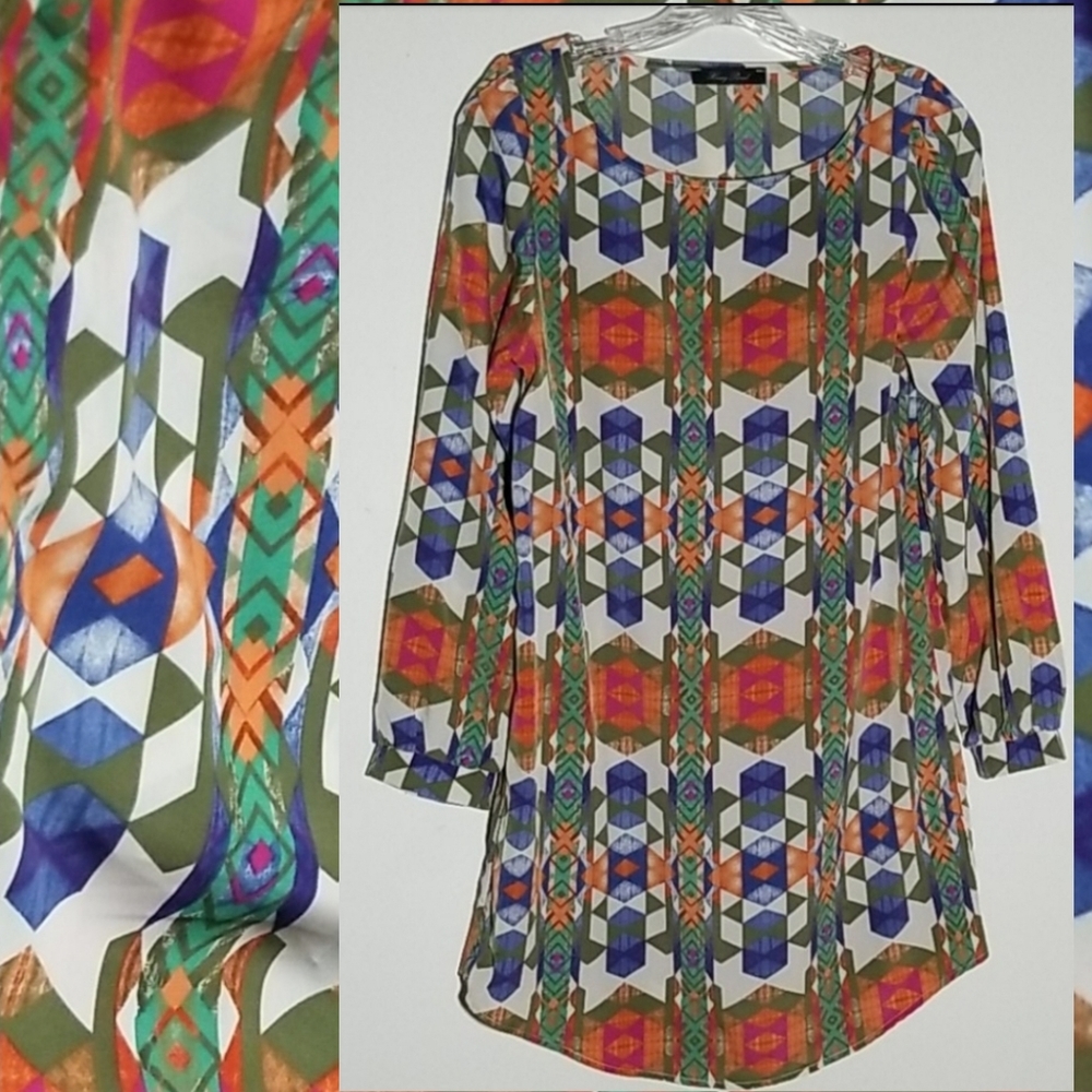 Honey Punch Boho Multicolor Geometric Print Dress